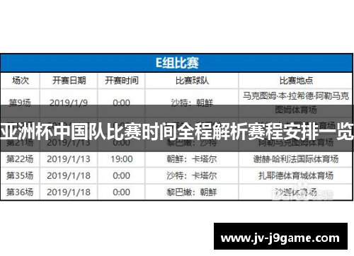 亚洲杯中国队比赛时间全程解析赛程安排一览